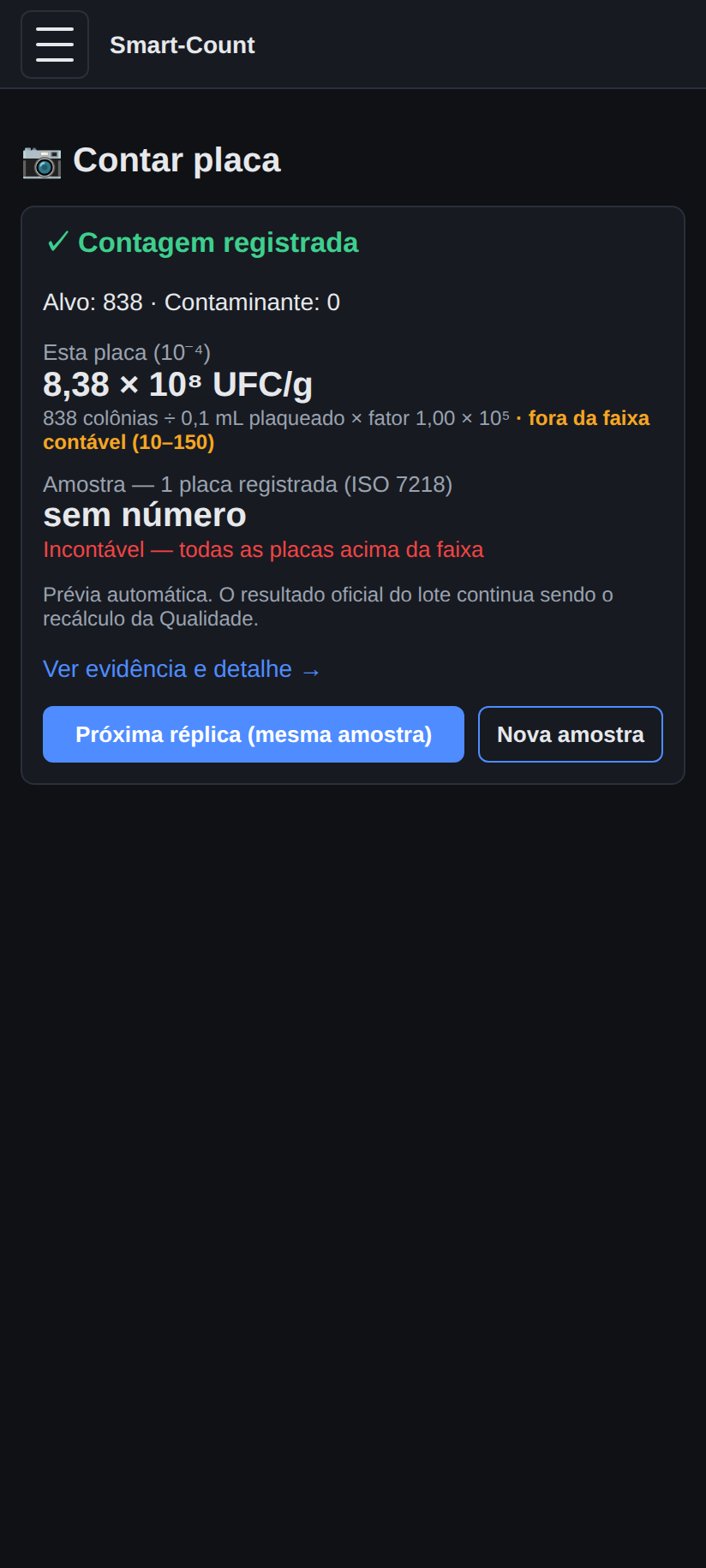 Contagem registrada